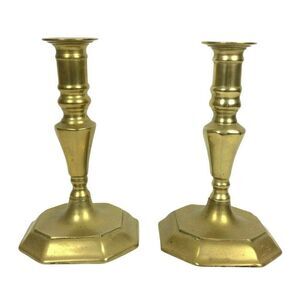 Antiqued Brass Candlesticks Holders 7 Inches Heavy Square Base Made in Korea